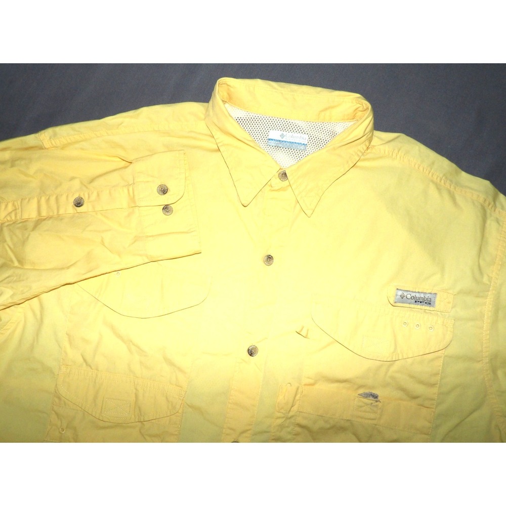 Columbia PFG 100% Cotton Lined Yellow Vented Button Up Shirt Men's Large
